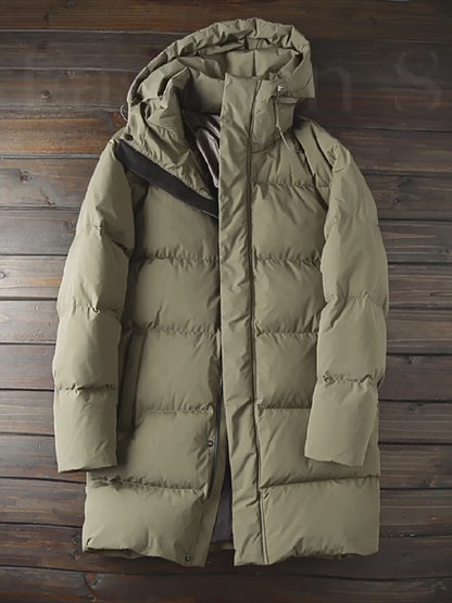 Men's Plus Size 800 Fill Power Mid-Length Down Jacket - Euro-American Style Hooded Thickened Cold-Resistant Warm Coat
