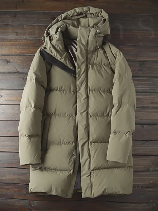 Men's Plus Size 800 Fill Power Mid-Length Down Jacket - Euro-American Style Hooded Thickened Cold-Resistant Warm Coat