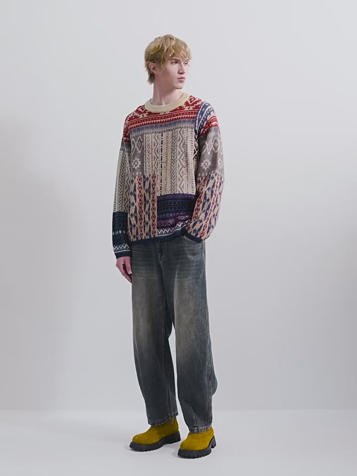 Vintage Neutral Waffle-Knit Long-Sleeve Shirt – Spring/Autumn Unisex Casual