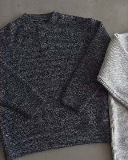 Retro Henley Knit Sweater – Lazy Style Crew Neck Men