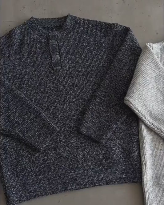 Retro Henley Knit Sweater – Lazy Style Crew Neck Men