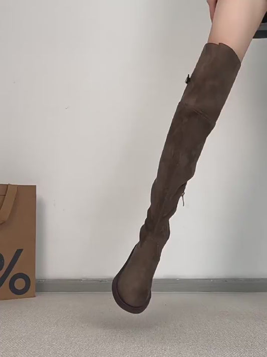 Women's Cowhide Suede Over-the-Knee Riding Boots - Side Zipper Thick Heel Versatile Slimming Long Boots
