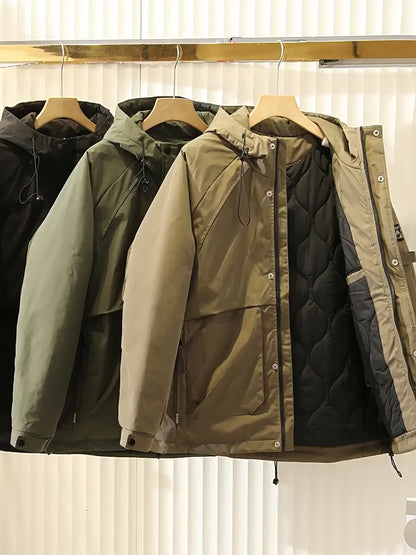 Men's Plus Size Cold-Resistant Hooded Cotton Jacket - Winter Thickened Windproof Warm Export Overstock Workwear Coat