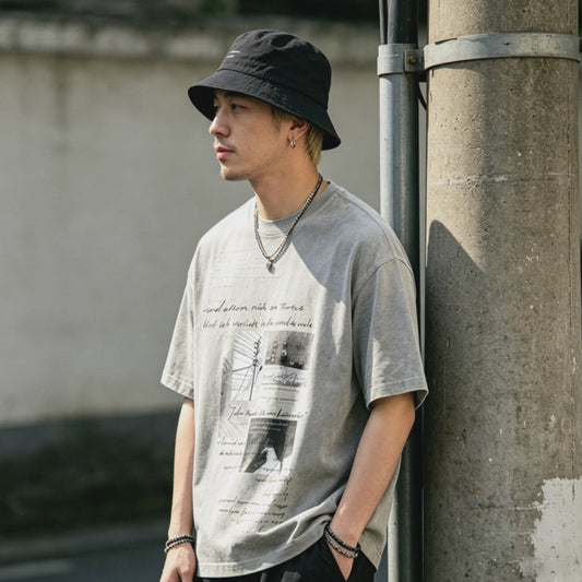 Loose-fitting, pure cotton, trendy, niche anime print short-sleeved shirt