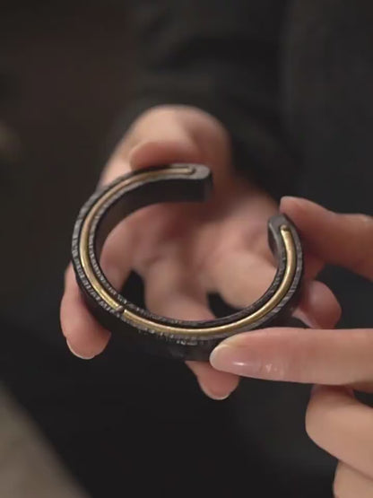 Ebony Wood Open Bangle – Handmade Ethnic Vintage Brass Bracelet Unisex