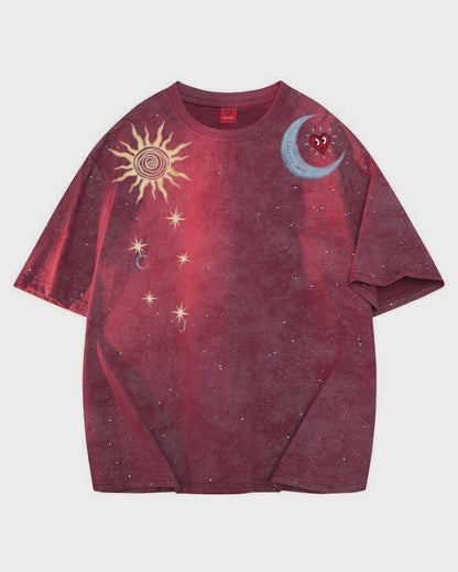 Tie-Dye Sun Moon Print T-Shirt – Loose Unisex Summer Streetwear