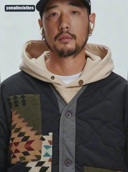 Collarless Cotton Jacket for Men, Autumn and Winter New Japanese Style Loose Warm Cotton Coat, American Casual Jacket