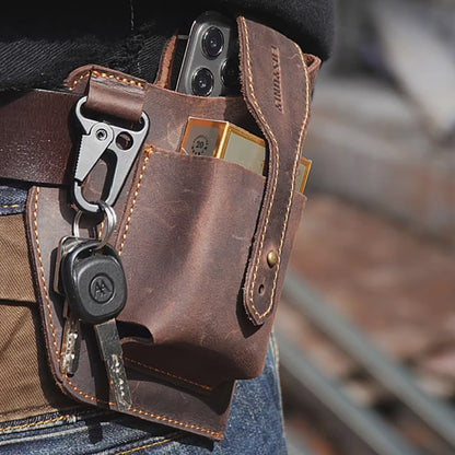 Crazy Horse Leather Phone Waist Bag – Retro Men's Belt Bag