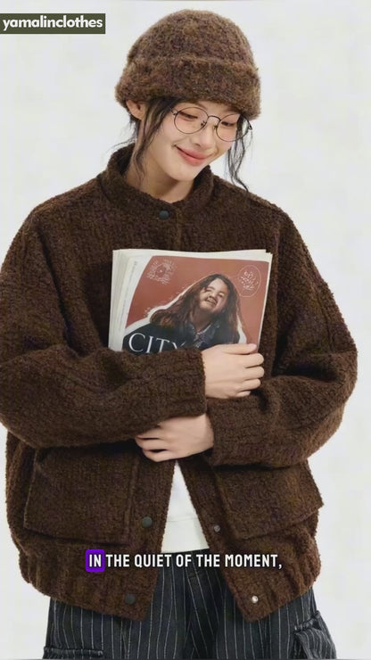 Japanese Style Wool Loop Short Coat - Thickened Stand Collar Jacket (Unisex)