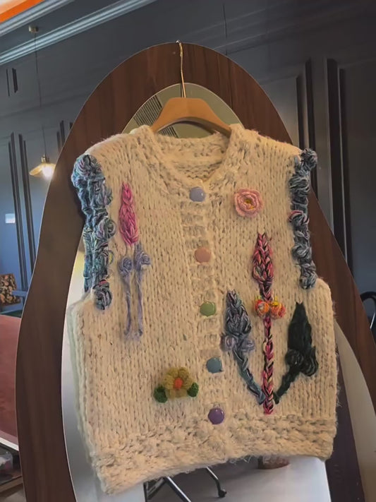 Women's 2025 Winter Plus Size Korean Cream Style Handmade Knitted Vest - Sleeveless Sweater Jacket