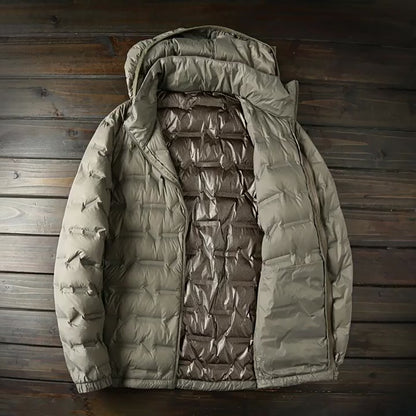 Men's Plus Size Hooded Down Jacket - Export Overstock Fully Glued Filled Lightweight Warm Autumn Winter Coat