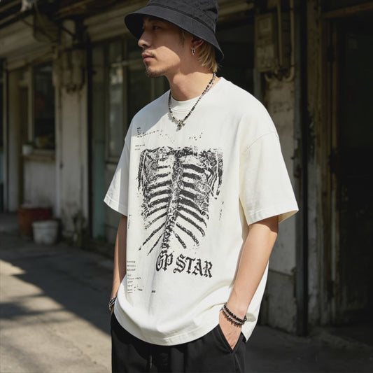 American-style printed short-sleeved trendy high-street hip-hop pure cotton shirt