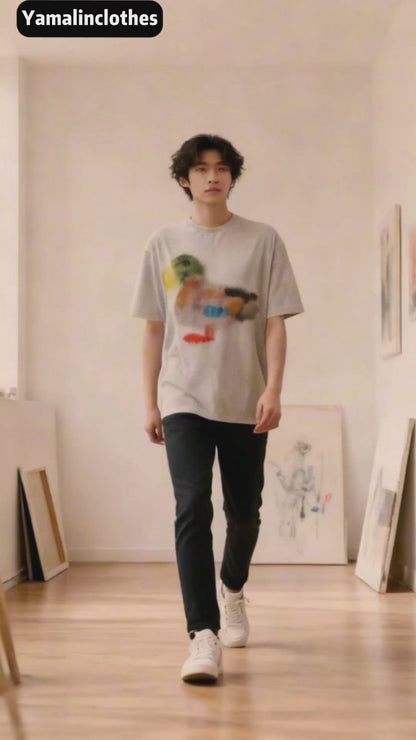 Heavyweight 260g Artistic Graffiti Little Duck Oversized Short Sleeve T-Shirt – Streetwear Tee