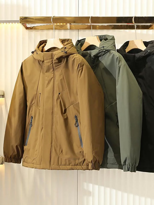 Men's Plus Size Euro-American Style Winter Jacket - Windproof Waterproof Hooded Thickened Cotton Coat