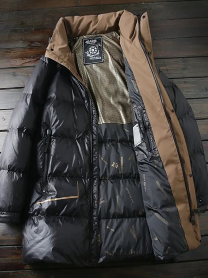 Men's Plus Size Export Overstock Down Jacket - Thickened High-Puff Hooded Mid-Length Cold-Resistant Coat