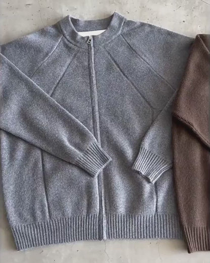 Japanese Zip Stand Collar Knit Cardigan – Loose Men