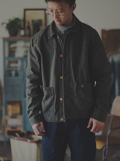 Washed Distressed Cargo Lapel Cotton Jacket – Vintage Loose Unisex