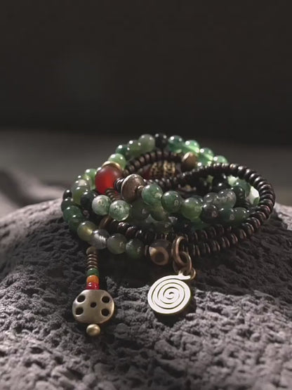 Agate & Brass Multi-Layer Beaded Bracelet – Retro Ethnic Unisex Jewelry
