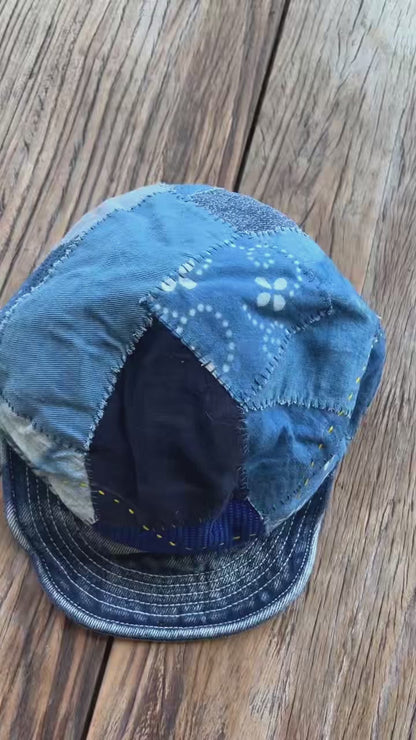 Indigo Dyed Antique Cloth Hand-Sewn Japanese Baseball Cap - Unisex Adjustable Cotton Hat
