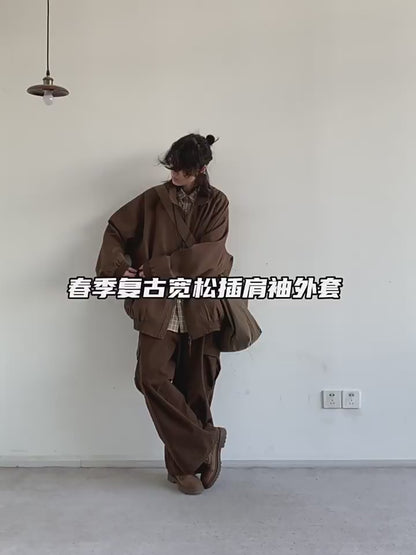 Vintage Stand Collar Cargo Jacket – Unisex Raglan Zip