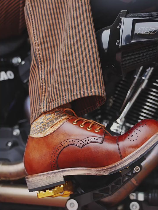 Vintage Brogue Carved Cowhide Leather Shoes – Men's Distressed Brown