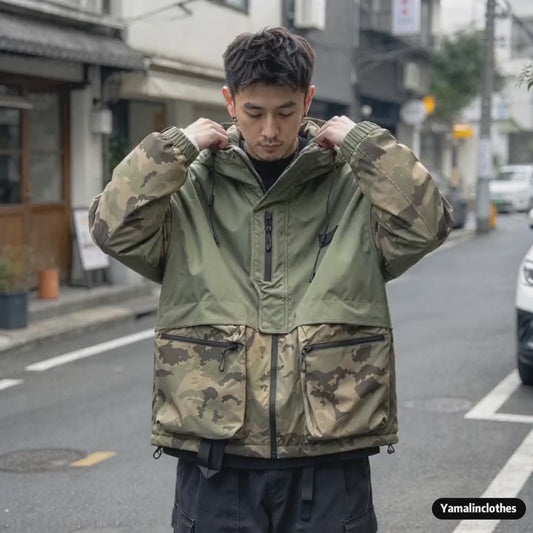 Camouflage Patchwork Hooded Down Jacket – White Duck Down Warm Loose Unisex