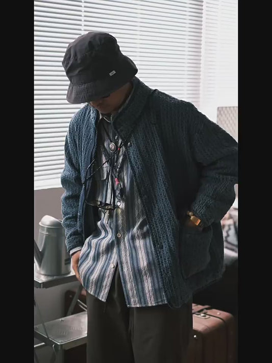 Japanese Spring & Autumn Washed Old Denim Jacket – Retro Style Stand Collar Pocket Coat