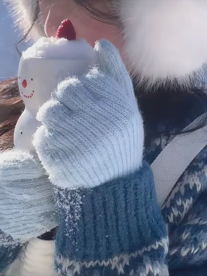 Women's Iceland Blue Fair Isle Jacquard Sweater - Retro Christmas Color Block Loose Warm Pullover