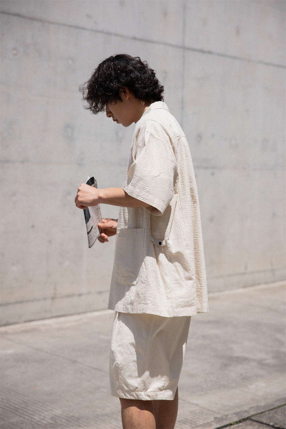 Retro Cityboy Stripe Stitching Half Placket Loose Short Sleeve Shirt - 100% Cotton Summer Top for Men | Japanese vintage | yamalin clothes | Yamalinclothes