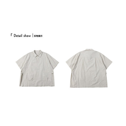 Retro Cityboy Stripe Stitching Half Placket Loose Short Sleeve Shirt - 100% Cotton Summer Top for Men | Japanese vintage | yamalin clothes | Yamalinclothes