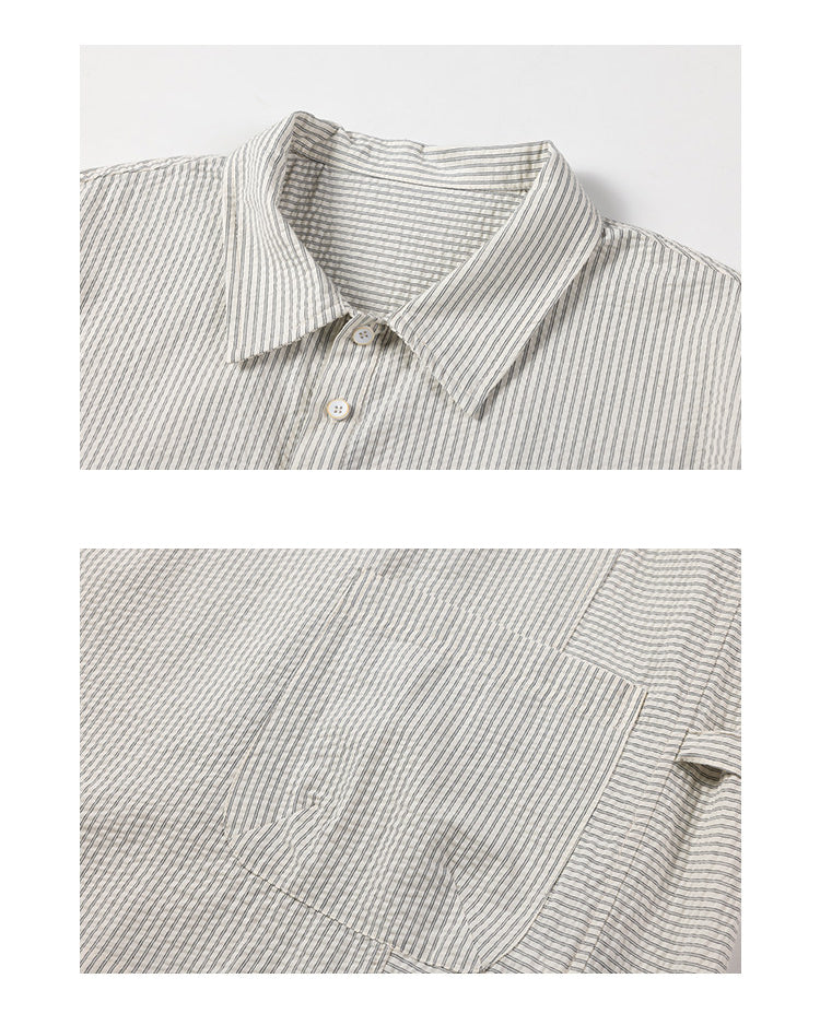 Retro Cityboy Stripe Stitching Half Placket Loose Short Sleeve Shirt - 100% Cotton Summer Top for Men | Japanese vintage | yamalin clothes | Yamalinclothes