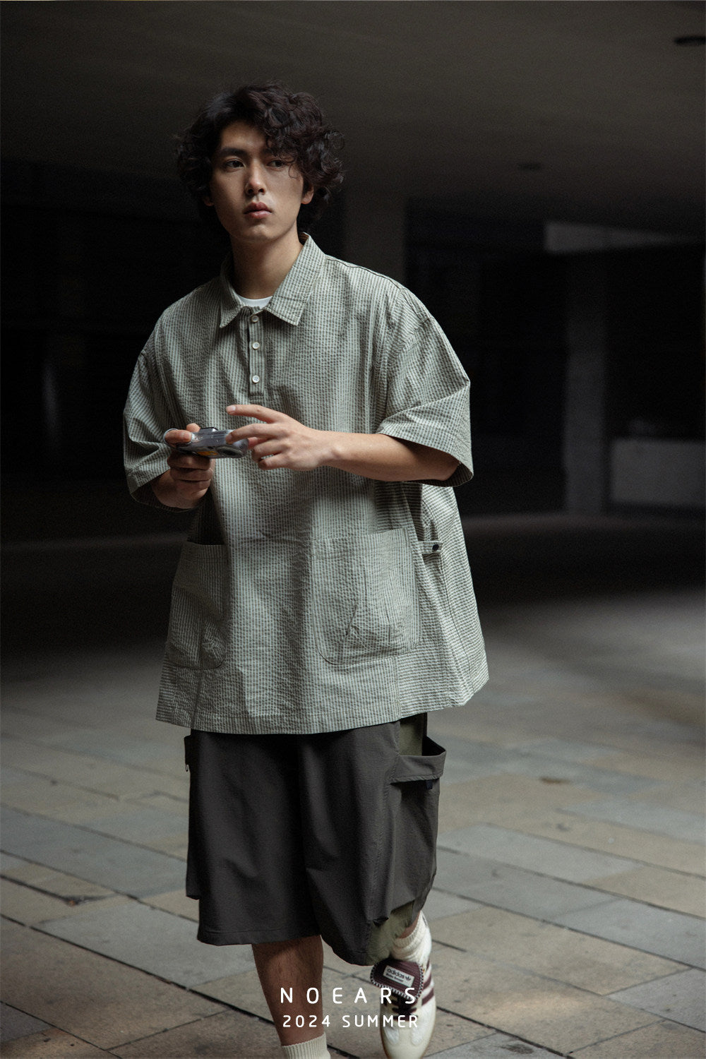 Retro Cityboy Stripe Stitching Half Placket Loose Short Sleeve Shirt - 100% Cotton Summer Top for Men | Japanese vintage | yamalin clothes | Yamalinclothes