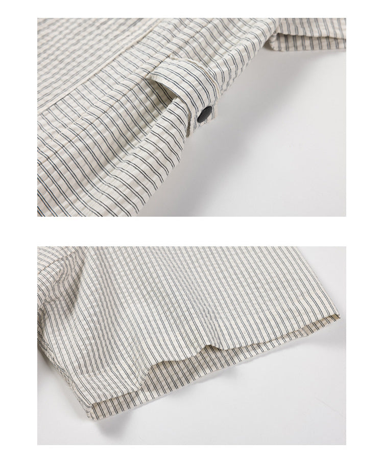 Retro Cityboy Stripe Stitching Half Placket Loose Short Sleeve Shirt - 100% Cotton Summer Top for Men | Japanese vintage | yamalin clothes | Yamalinclothes