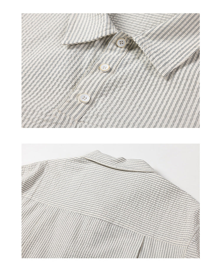 Retro Cityboy Stripe Stitching Half Placket Loose Short Sleeve Shirt - 100% Cotton Summer Top for Men | Japanese vintage | yamalin clothes | Yamalinclothes