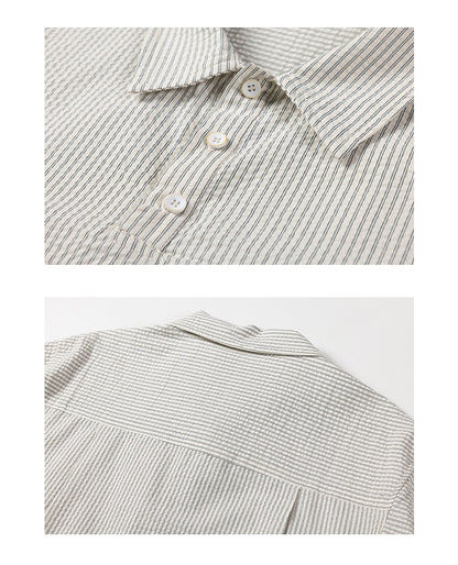 Retro Cityboy Stripe Stitching Half Placket Loose Short Sleeve Shirt - 100% Cotton Summer Top for Men | Japanese vintage | yamalin clothes | Yamalinclothes