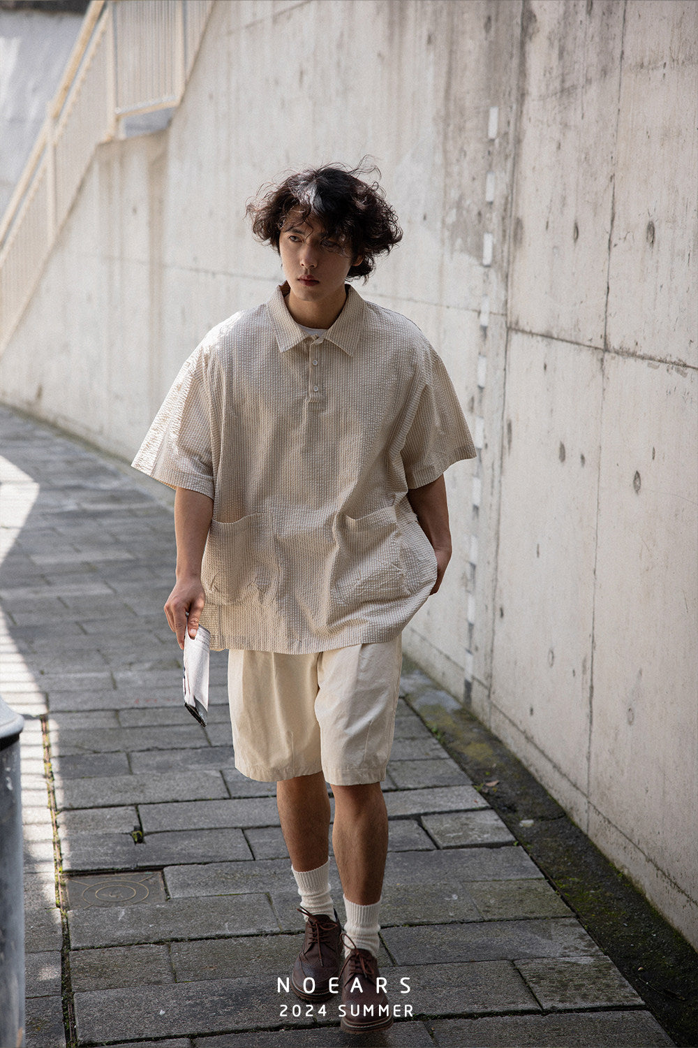 Retro Cityboy Stripe Stitching Half Placket Loose Short Sleeve Shirt - 100% Cotton Summer Top for Men | Japanese vintage | yamalin clothes | Yamalinclothes