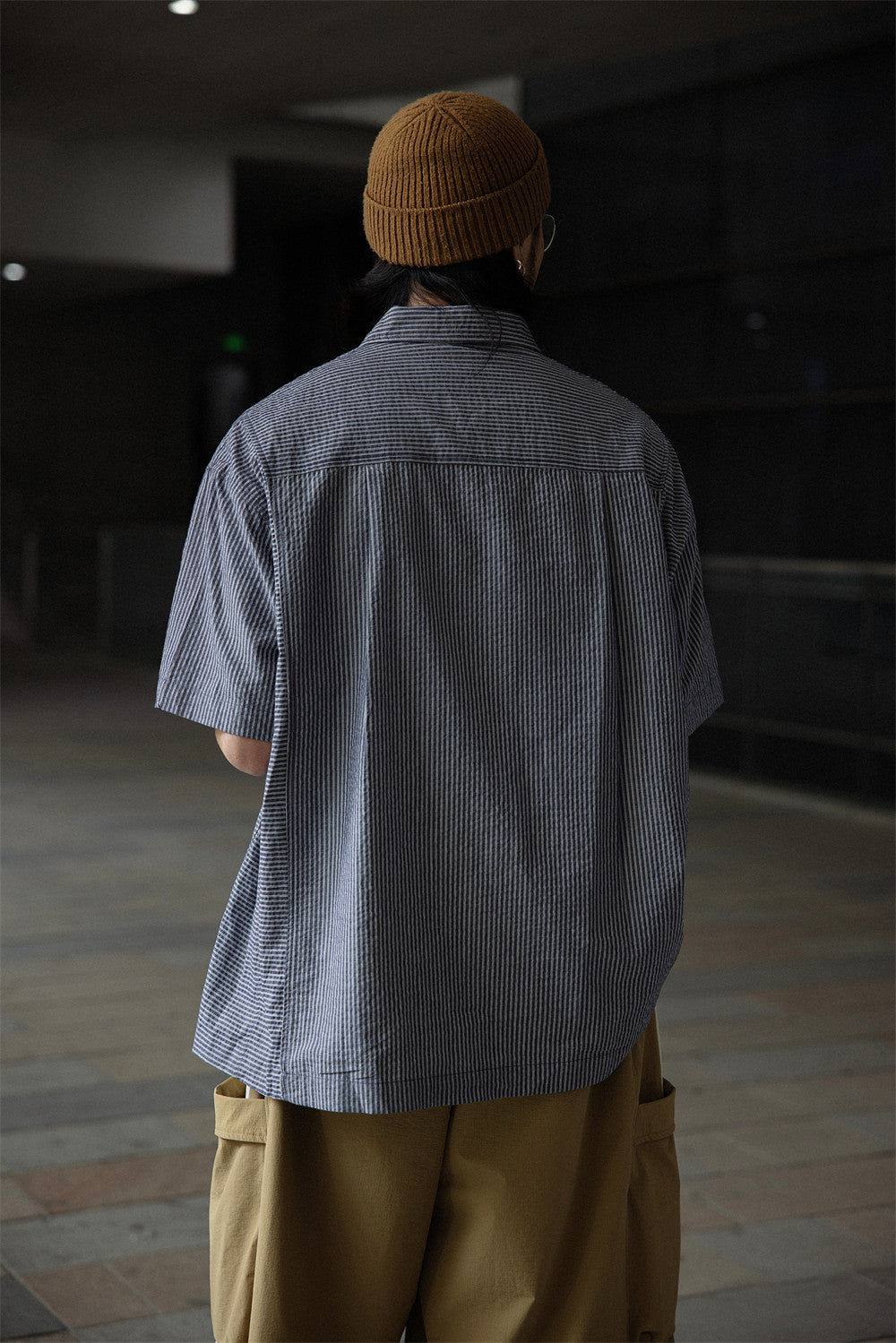 Retro Cityboy Stripe Stitching Half Placket Loose Short Sleeve Shirt - 100% Cotton Summer Top for Men | Japanese vintage | yamalin clothes | Yamalinclothes