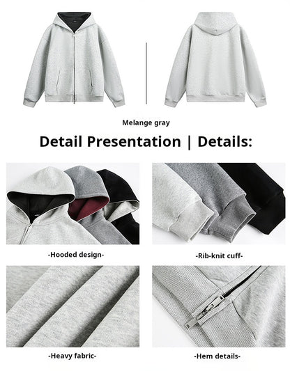 Heavy Contrast-Lined Hooded Cardigan – Short & Wide Loose Fit (Unisex)