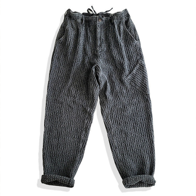 Japanese Vintage Honeycomb Slacks – Washed Black Loose Tapered Pants | Elastic Waist Men's Streetwear | Japanese vintage | yamalin clothes | Yamalinclothes