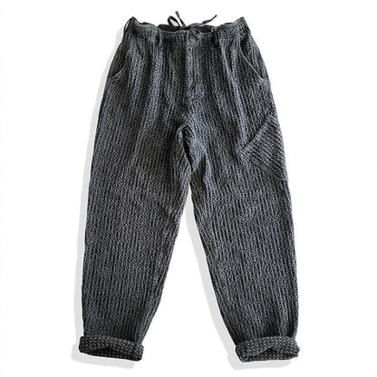 Japanese Vintage Honeycomb Slacks – Washed Black Loose Tapered Pants | Elastic Waist Men's Streetwear | Japanese vintage | yamalin clothes | Yamalinclothes