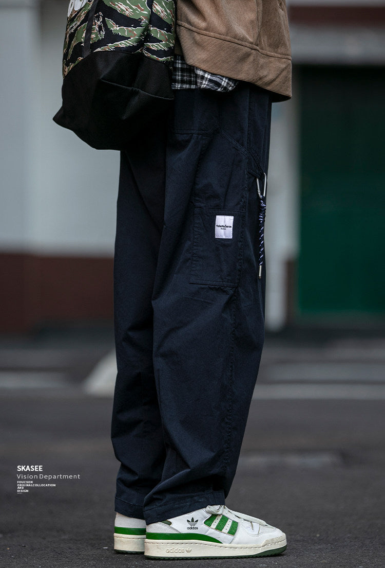 Urban Vintage Paratrooper Cargo Pants – Loose Straight Drawstring Workwear Trousers for Men | Japanese vintage | yamalin clothes | Yamalinclothes