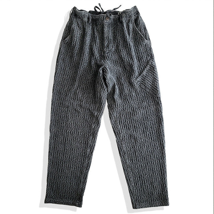 Japanese Vintage Honeycomb Slacks – Washed Black Loose Tapered Pants | Elastic Waist Men's Streetwear | Japanese vintage | yamalin clothes | Yamalinclothes