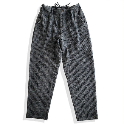 Japanese Vintage Honeycomb Slacks – Washed Black Loose Tapered Pants | Elastic Waist Men's Streetwear | Japanese vintage | yamalin clothes | Yamalinclothes