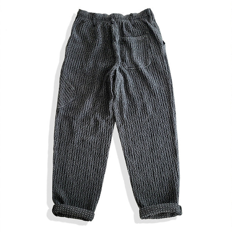 Japanese Vintage Honeycomb Slacks – Washed Black Loose Tapered Pants | Elastic Waist Men's Streetwear | Japanese vintage | yamalin clothes | Yamalinclothes