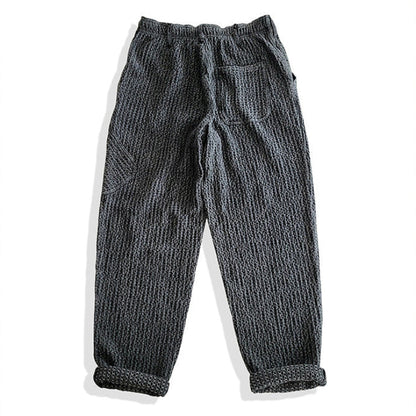 Japanese Vintage Honeycomb Slacks – Washed Black Loose Tapered Pants | Elastic Waist Men's Streetwear | Japanese vintage | yamalin clothes | Yamalinclothes