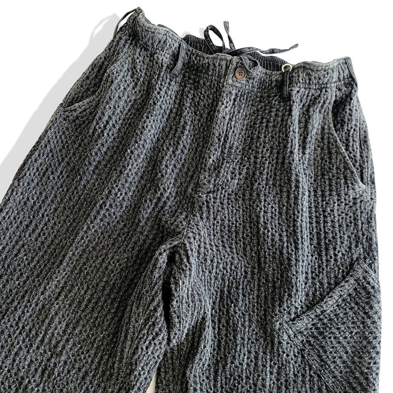 Japanese Vintage Honeycomb Slacks – Washed Black Loose Tapered Pants | Elastic Waist Men's Streetwear | Japanese vintage | yamalin clothes | Yamalinclothes