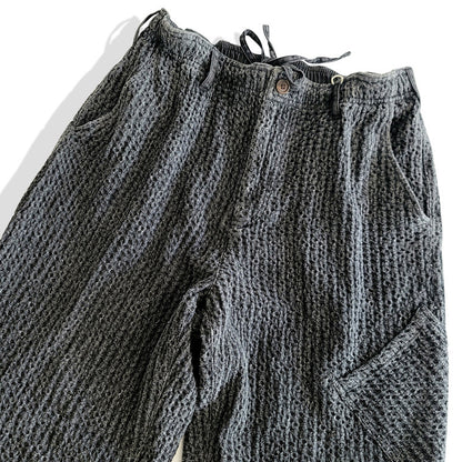 Japanese Vintage Honeycomb Slacks – Washed Black Loose Tapered Pants | Elastic Waist Men's Streetwear | Japanese vintage | yamalin clothes | Yamalinclothes