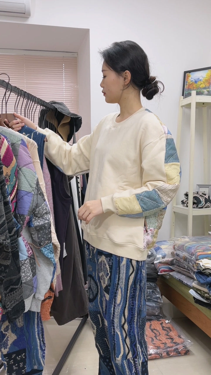 Japanese retro knitted vest blue vintage Crew Neck Pullover Sweater s