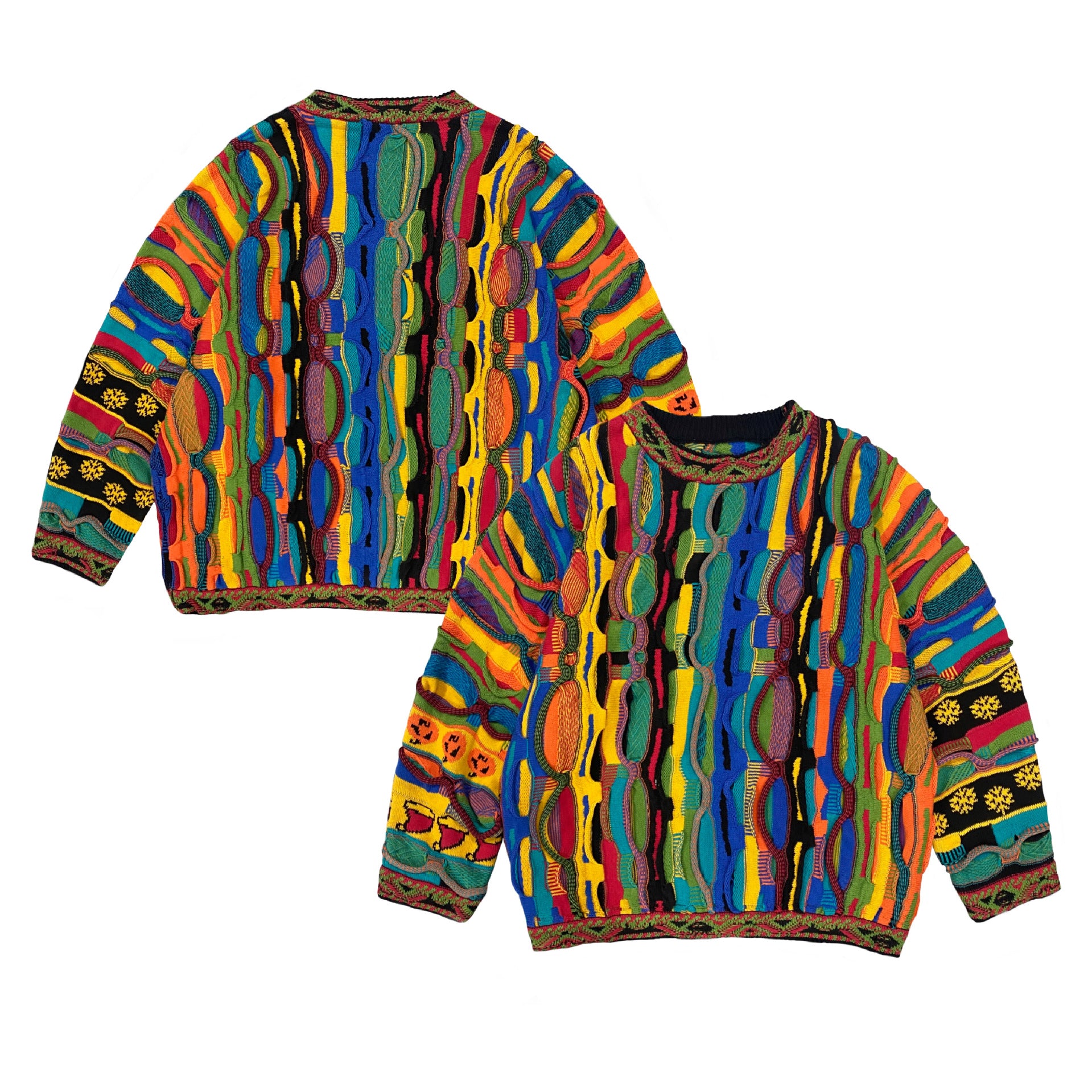 Heavy industry bitter gourd pattern round neck retro three-dimensional wave contrast color sweater  Christmas Snowflakes