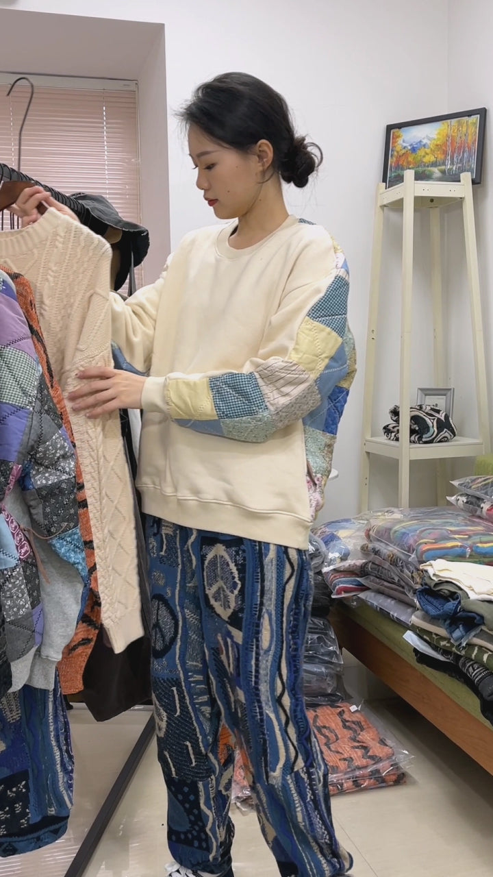 Japanese style retro arm smiley pullover knitted sweater